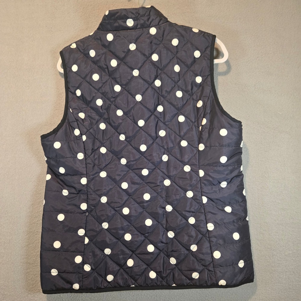 Banana Republic Vest Womens Large Reversible Quilted Puffer Vest Navy Polka Dot - Picture 8 of 11